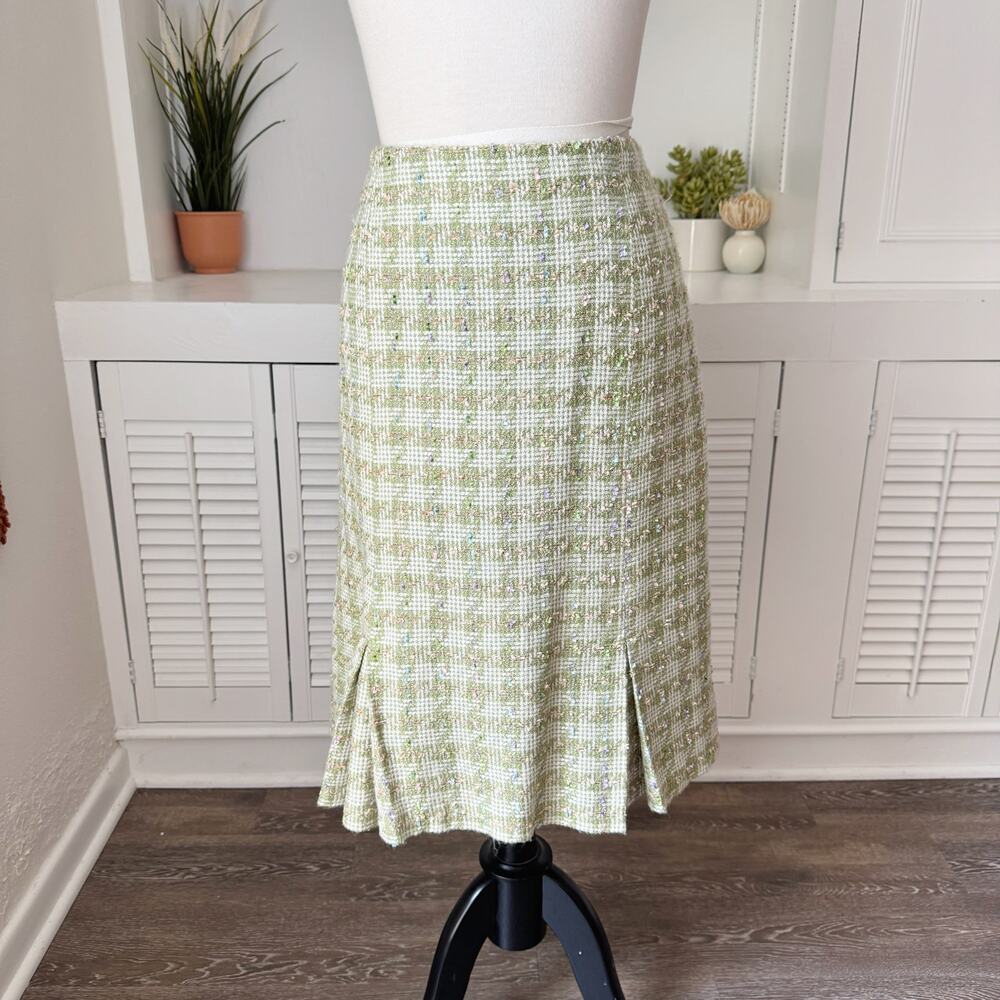 Vintage Requirements Green Plaid Tweed Inverted Pleats Skirt Size 10 - Picture 1 of 6